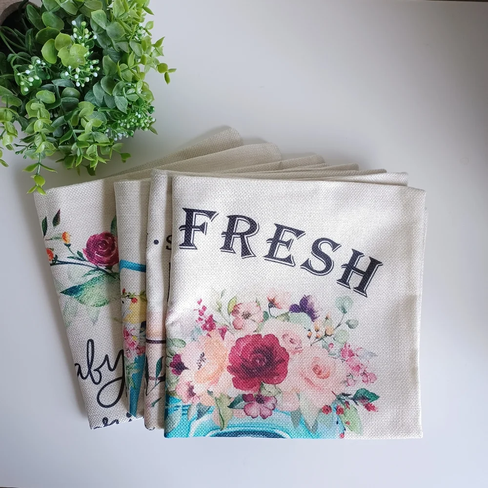 Spring Pillow Covers Set of 4 18 x 18 Inches NEW